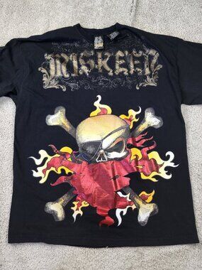 Miskeen Original Oversized Boxy T Shirt Graphic Skull Fire Bones 2XL XXL USA Y2K